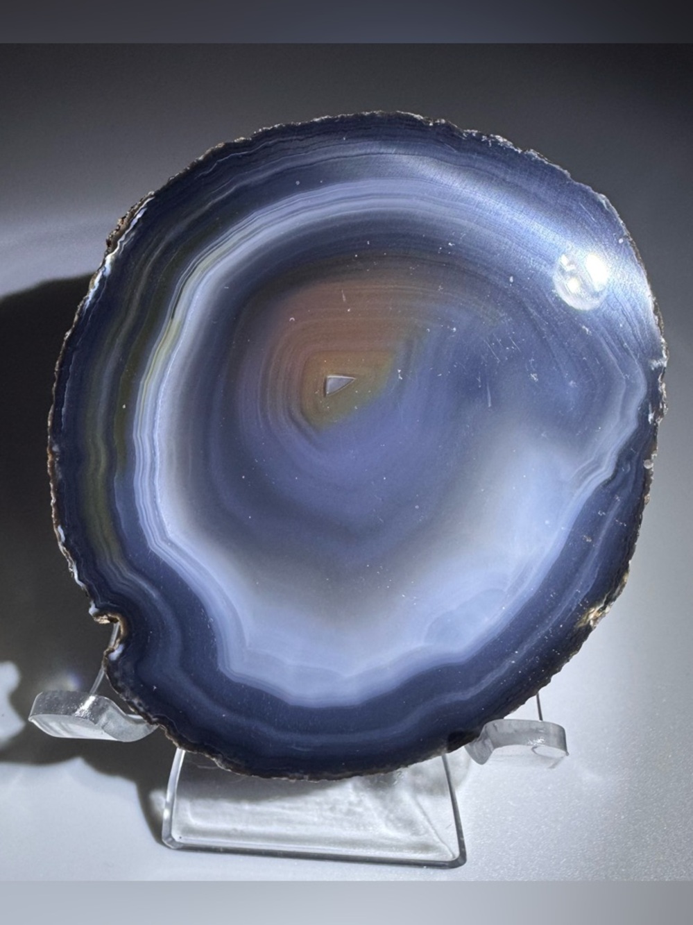 Blue Agate Geode Slice Crystal Display Natural Banded w Stand